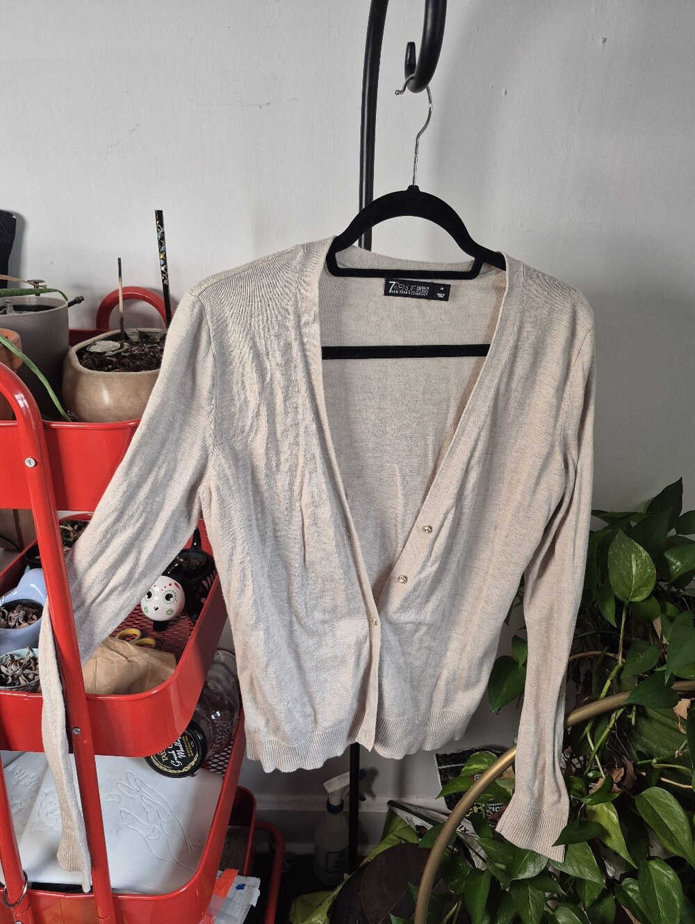7th Avenue New York & Company Cream Dressy Button-Front Cardigan